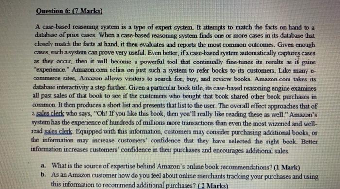 Question 6: (Z Marks) A case-based reasoning