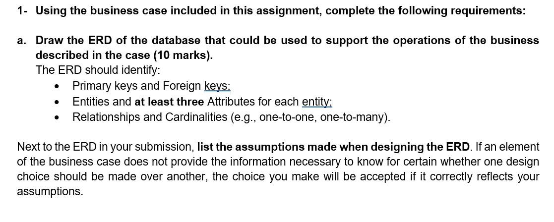 1. Using the business case included in this