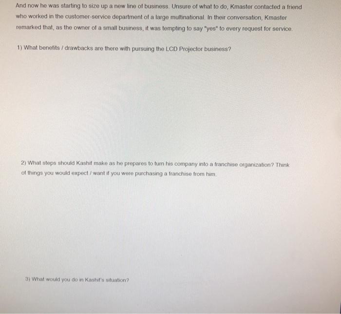 please answer for 1,2,3 KMASTER - Franchising