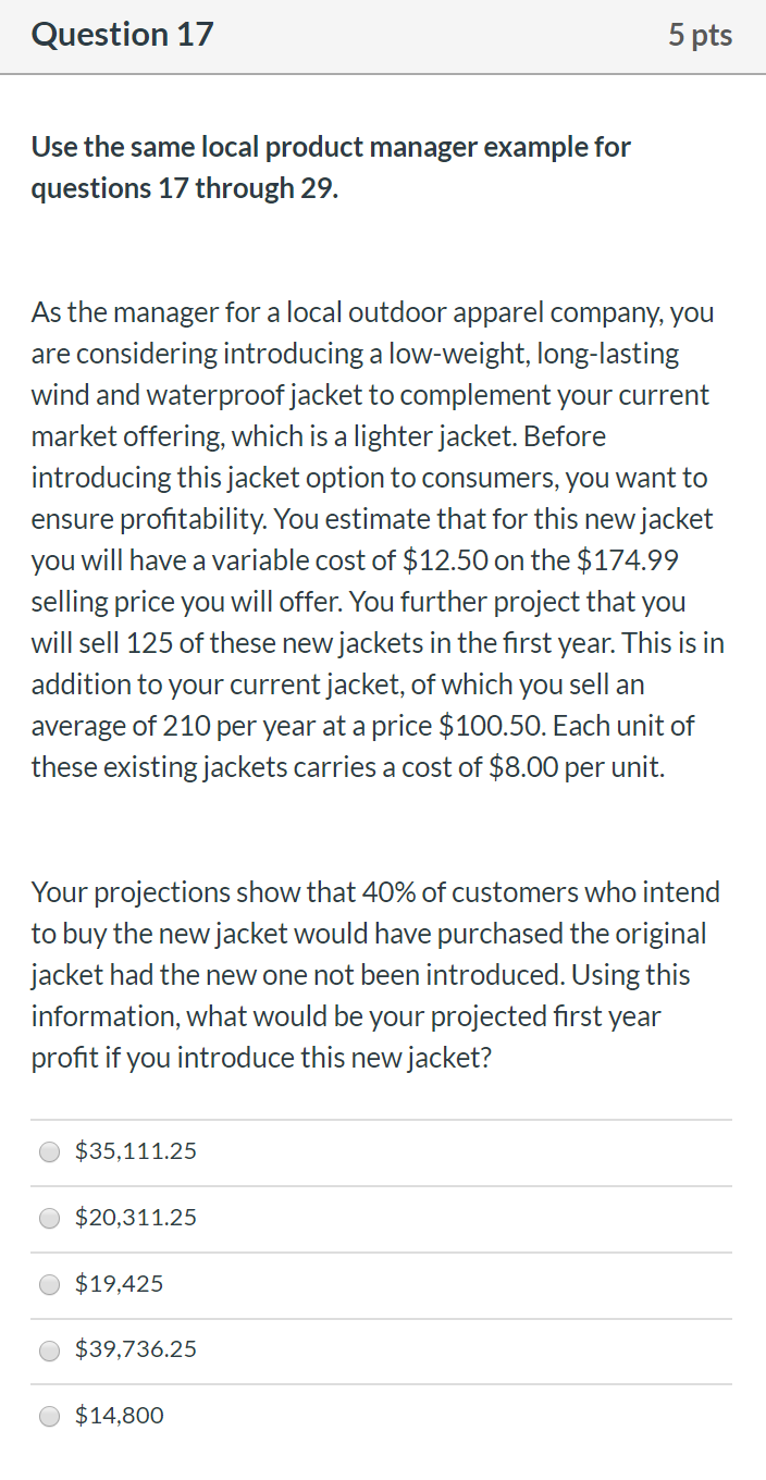 Question 17 5 pts Use the same local product