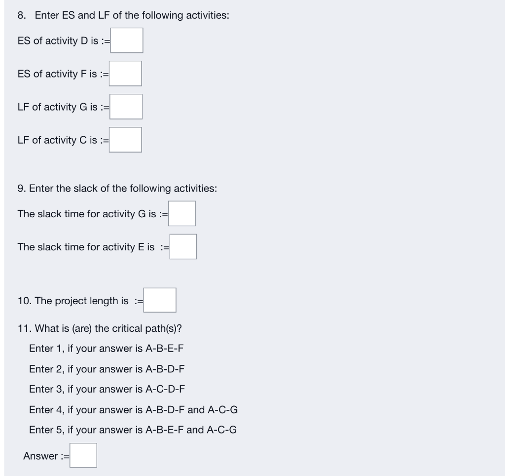Consider a project with the following