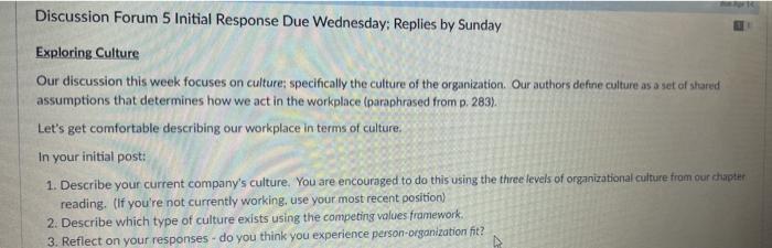 Discussion Forum 5 Initial Response Due