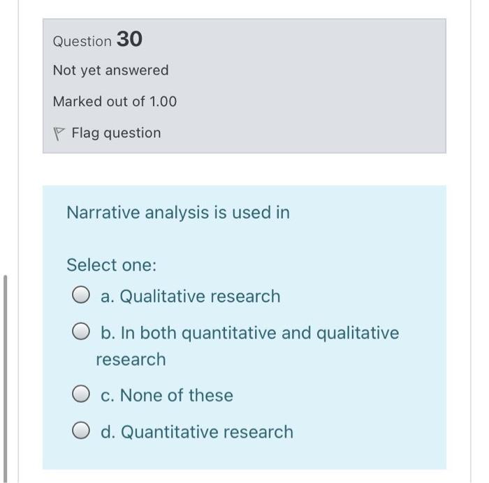 Question 30 Not yet answered Marked out of 1.00 P