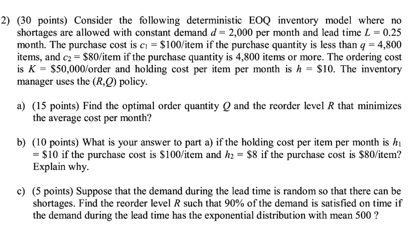 2) (30 points) Consider the following