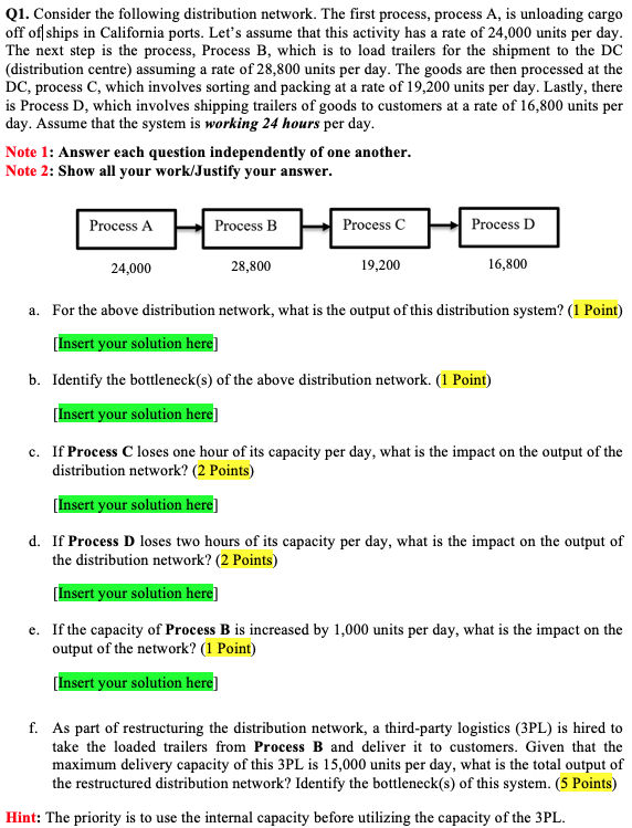 Q1. Consider the following distribution network.
