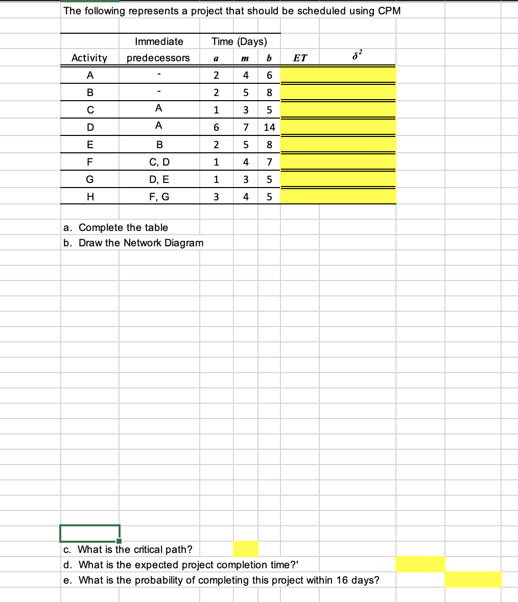 The following represents a project that should be