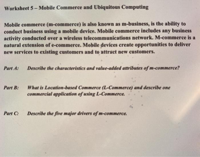 Worksheet 5 - Mobile Commerce and Ubiquitous