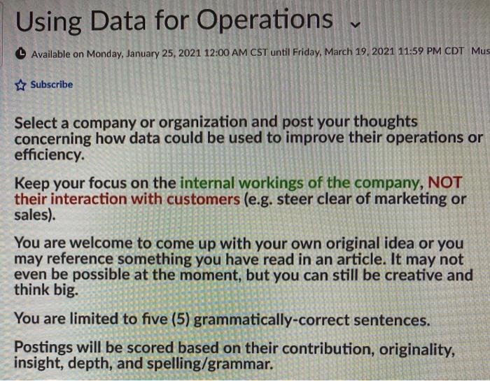 Using Data for Operations Available on Monday,