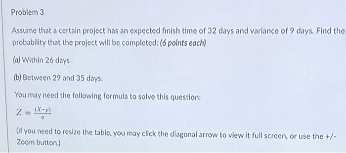 Q11 Problem 3 Assume that a certain project has