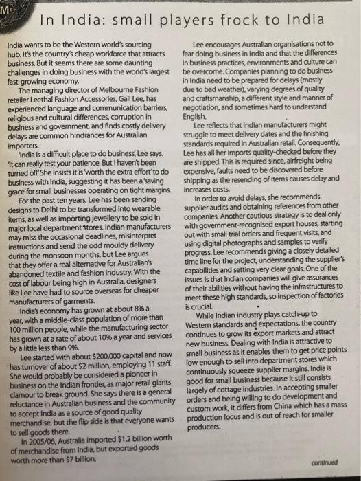 Summarize the case study below. M In India: small