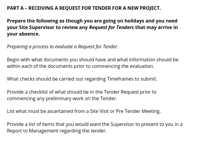 PART A - RECEIVING A REQUEST FOR TENDER FOR A NEW