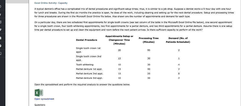 Excel Online Activity: Capacity A typical