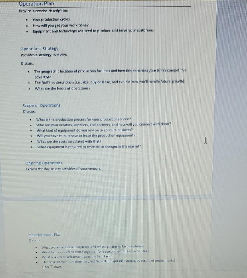 Operation Plan Provide a concise description Your