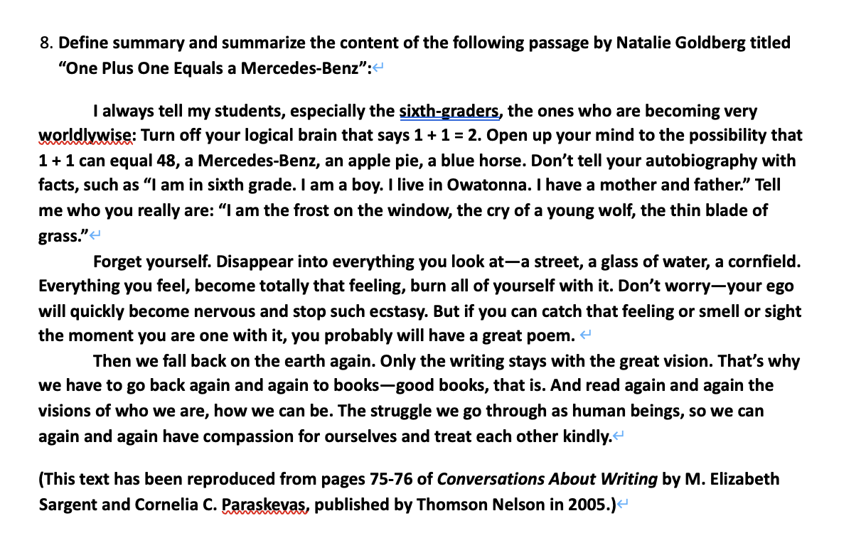 8. Define summary and summarize the content of