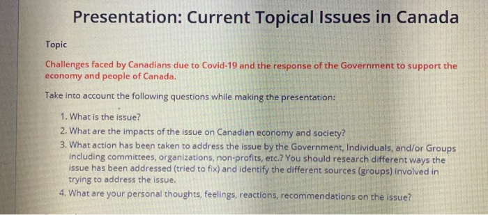 Presentation: Current Topical Issues in Canada