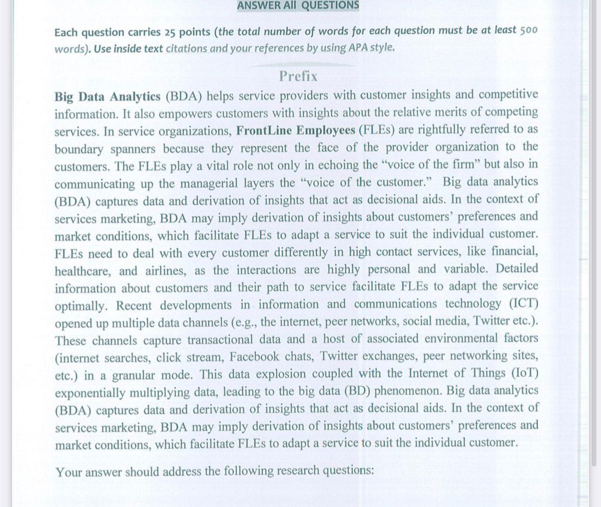 Q1. How does big data analytics enable
