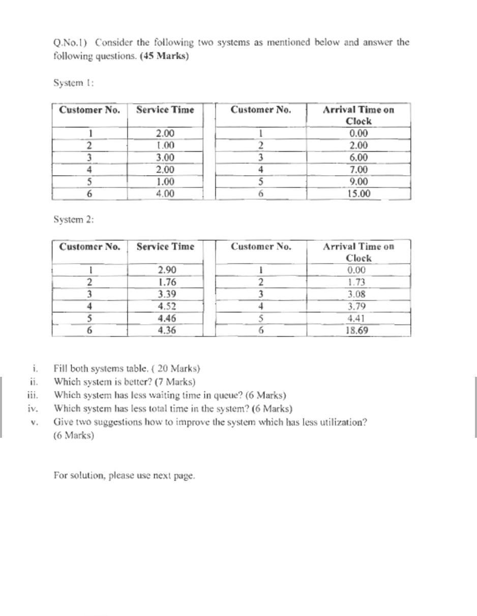 Q.No.1) Consider the following two systems as