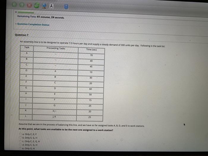 Remaining Time: 41 minutes, 24 seconds. Question
