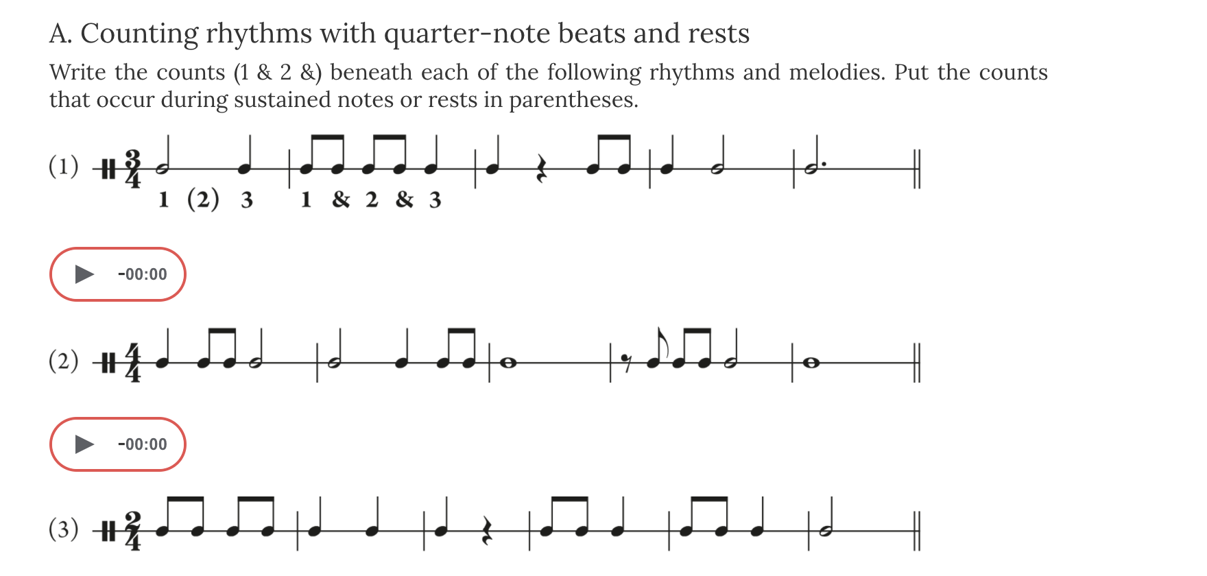 What is this answer? A. Counting rhythms with