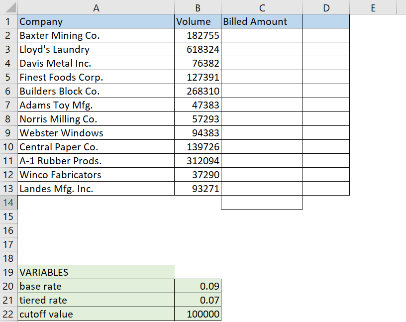 Please write down excel formula for following