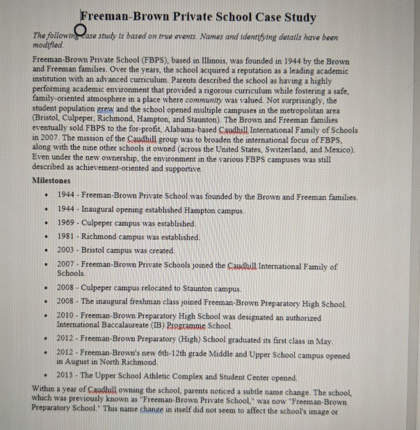 Refer to the Freeman-Brown Private School Case