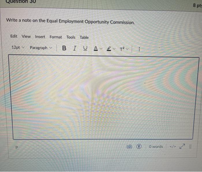 Question 30 8 pts Write a note on the Equal