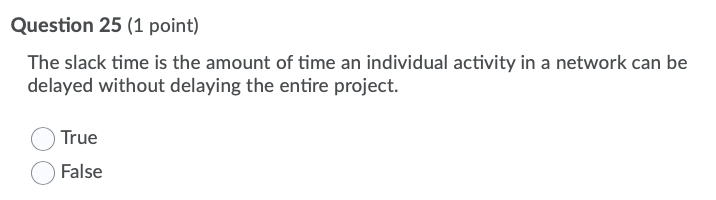 Question 25 (1 point) The slack time is the