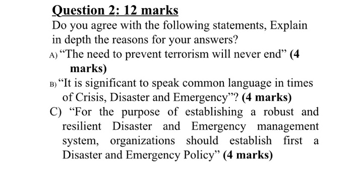 Question 2: 12 marks Do you agree with the