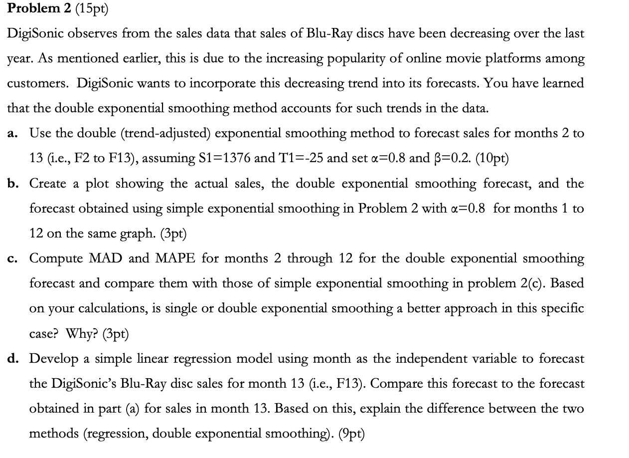 a. Problem 2 (15pt) DigiSonic observes from the