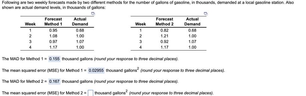 Following are two weekly forecasts made by two