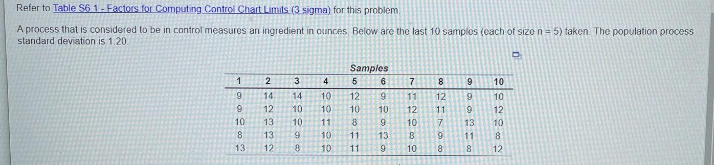 Refer to Table S6 1 - Factors for Computing