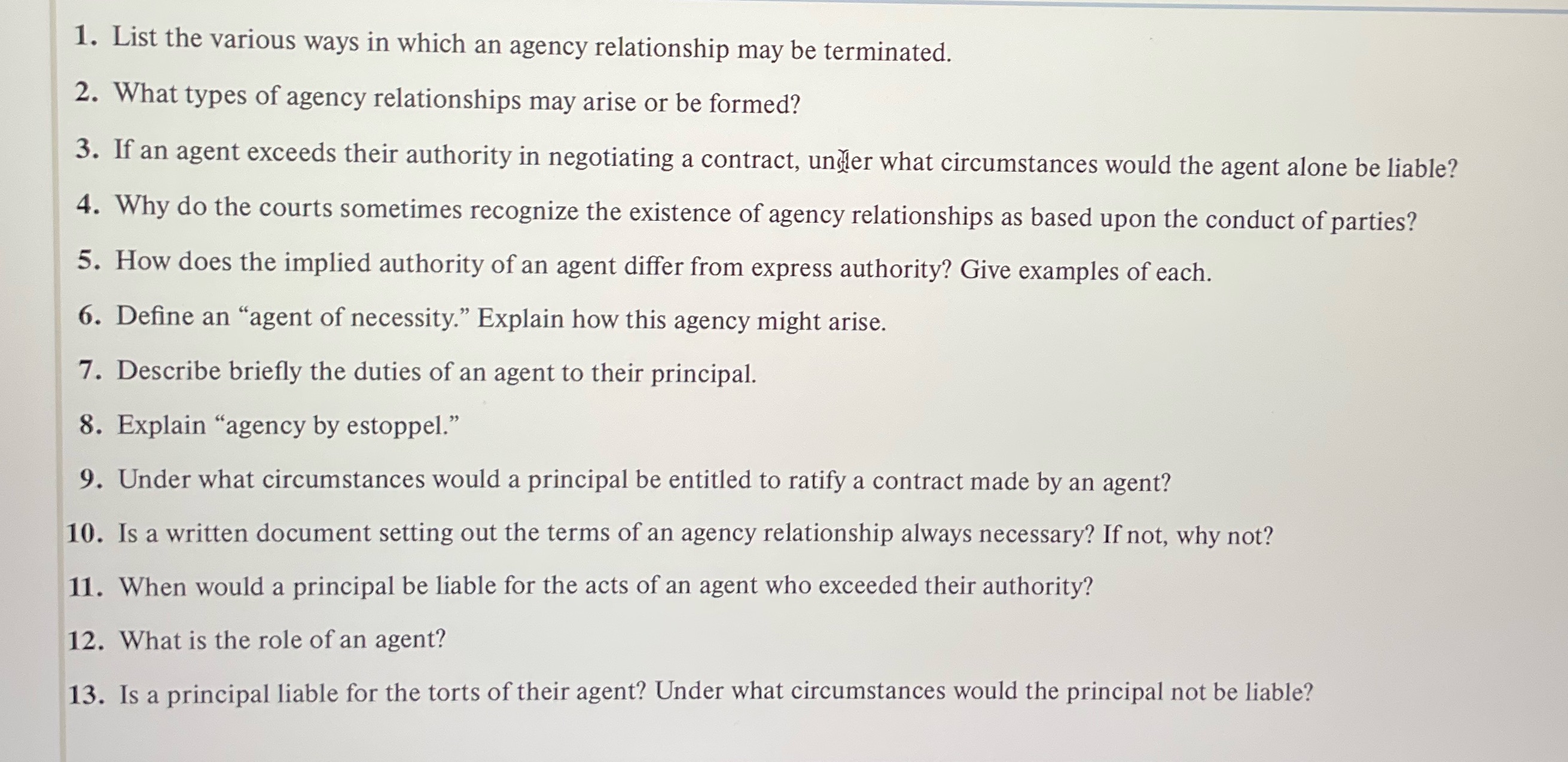1. List the various ways in which an agency