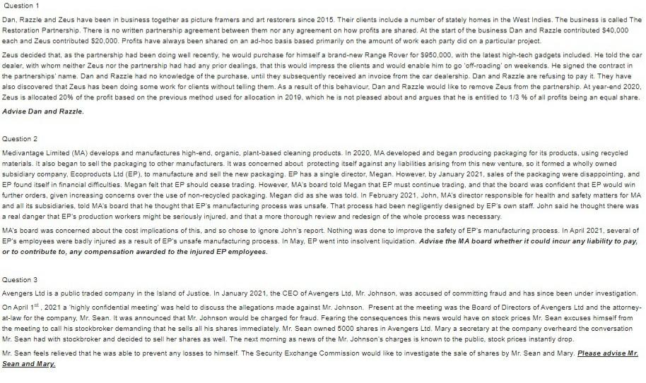 Using ILAS method Question 1 Dan Razzle and Zeus