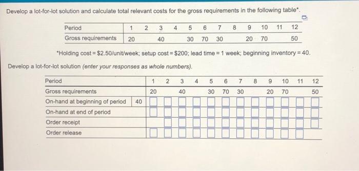 Develop a lot-for-lot solution and calculate