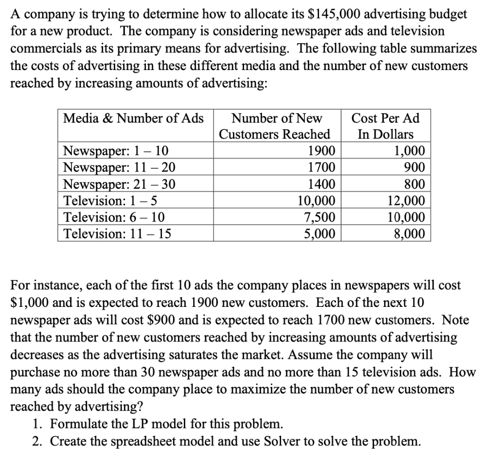 Solve the question by using excel: A company is