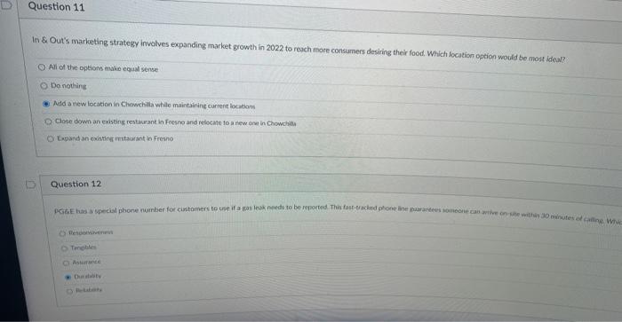 Answer 11and 12 please in \& Out's marketing
