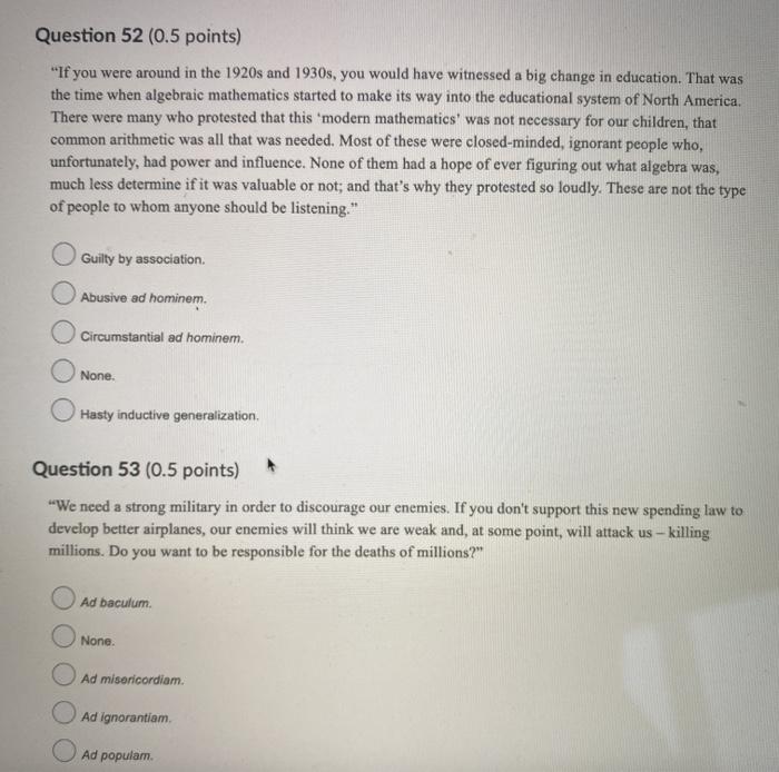 please answer 52,53 Question 52 (0.5 points) "If