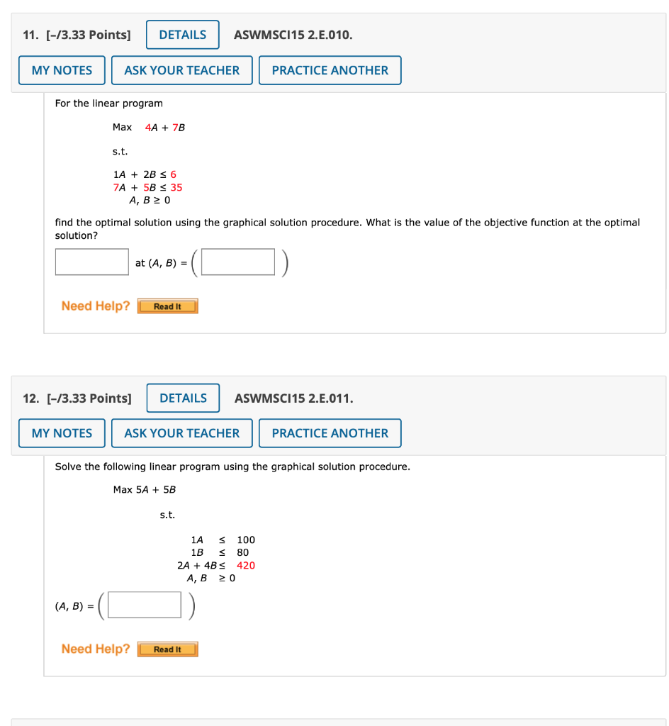 For the linear program