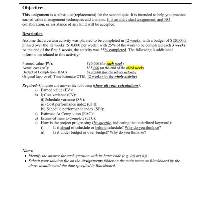 Objective: This assignment is a substitute