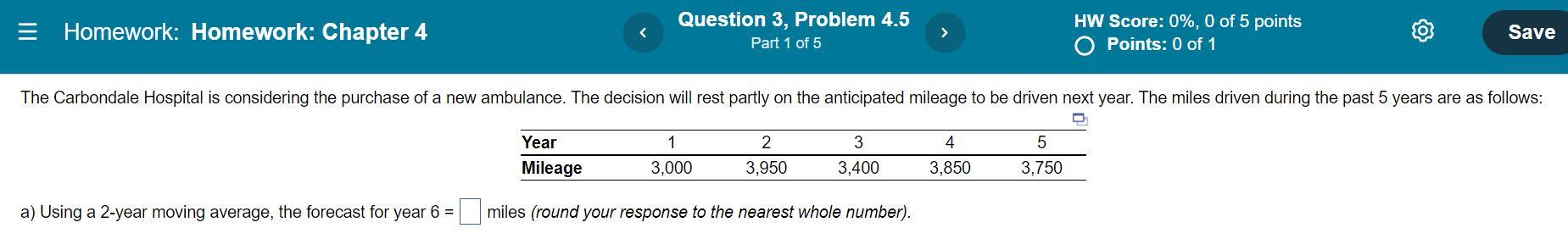 Using a 2-year moving average, the forecast for