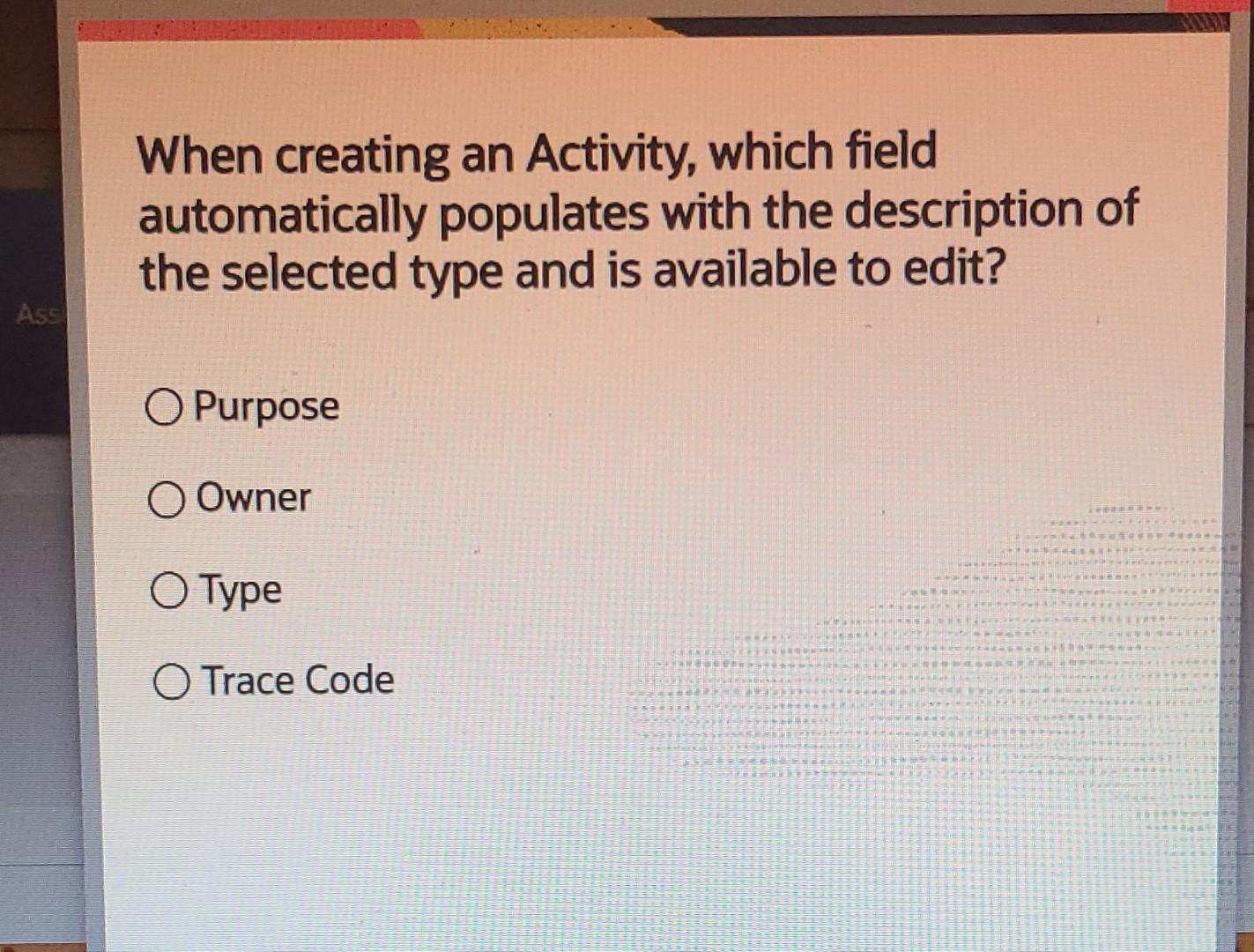 When creating an Activity, which field