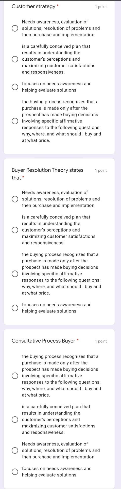 only answers no explanation Customer strategy * 1