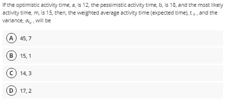 If the optimistic activity time, a, is 12, the