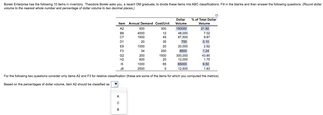 b) item F3 should be classified as ...? Boreki