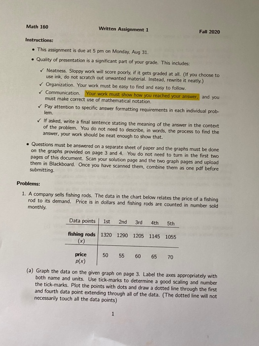 Math 160 Written Assignment 1 Fall 2020
