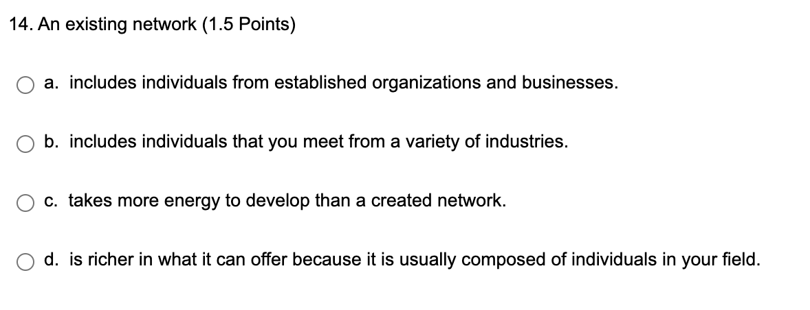 14. An existing network (1.5 Points) a. includes