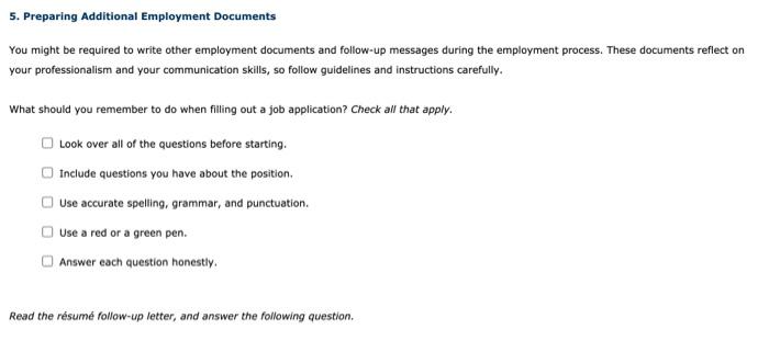 5. Preparing Additional Employment Documents You