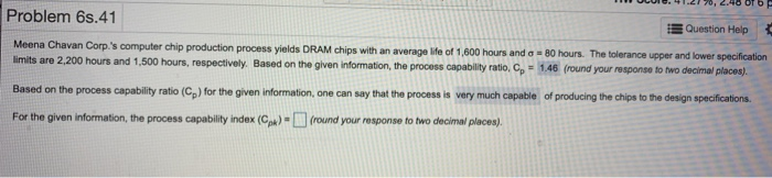 Problem 6s.41 Question Help Meena Chavan Corp's