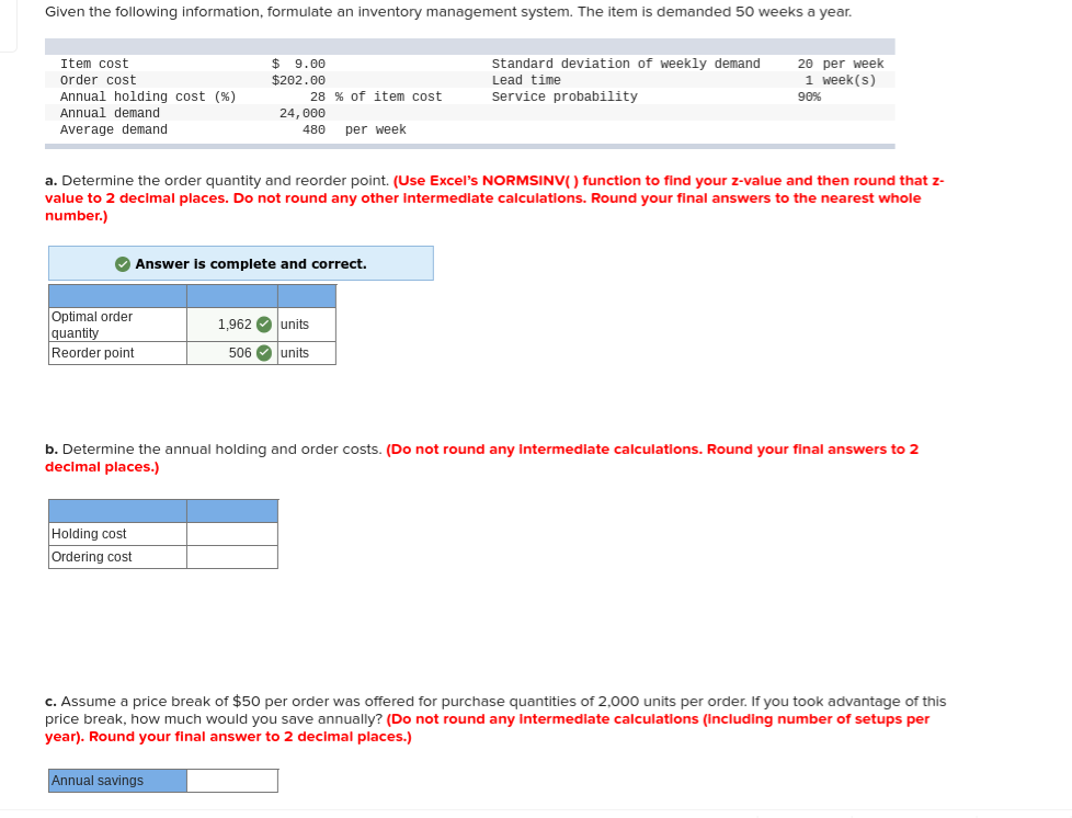 Help with part b/c Given the following