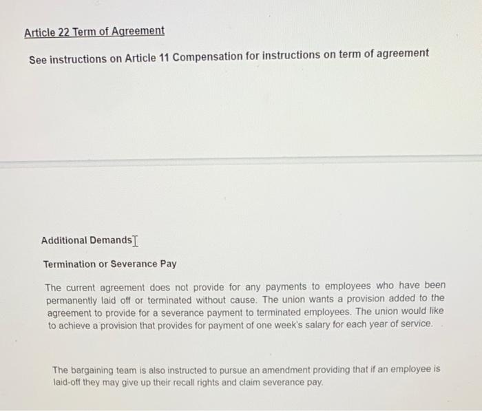 Information: Article 11 Instructions Question: